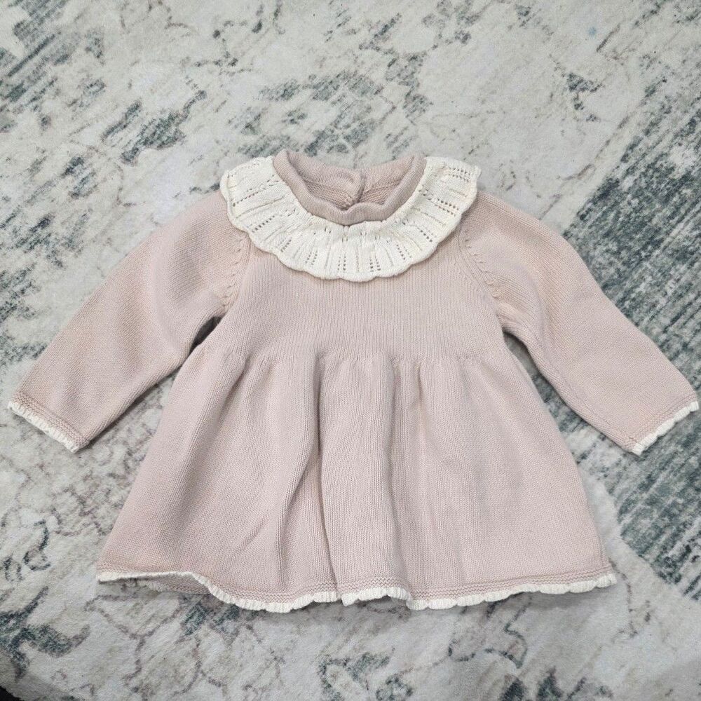 Campure Beige Crochet Collar Knit Baby Dress 18-24 months